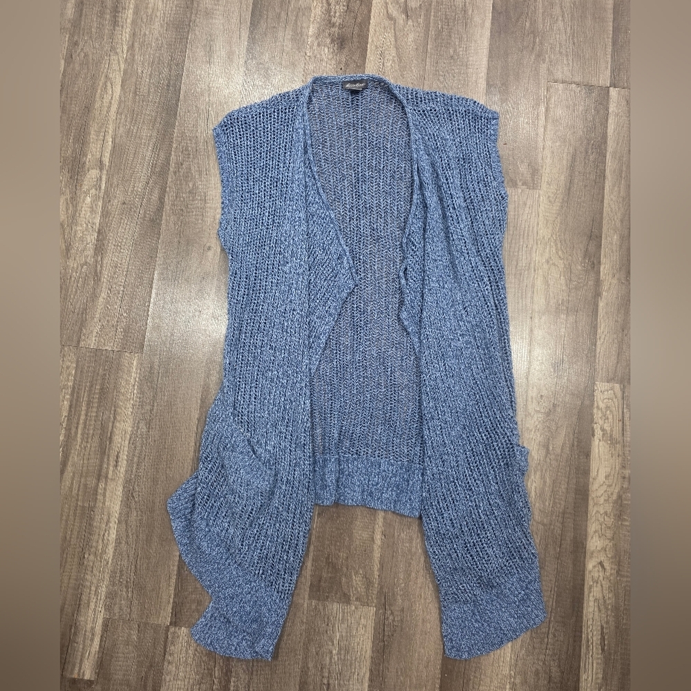 Eddie Bauer Linen Cotton Knit Crochet Vest Cottagecore Coastal Cowgirl Blue 90s